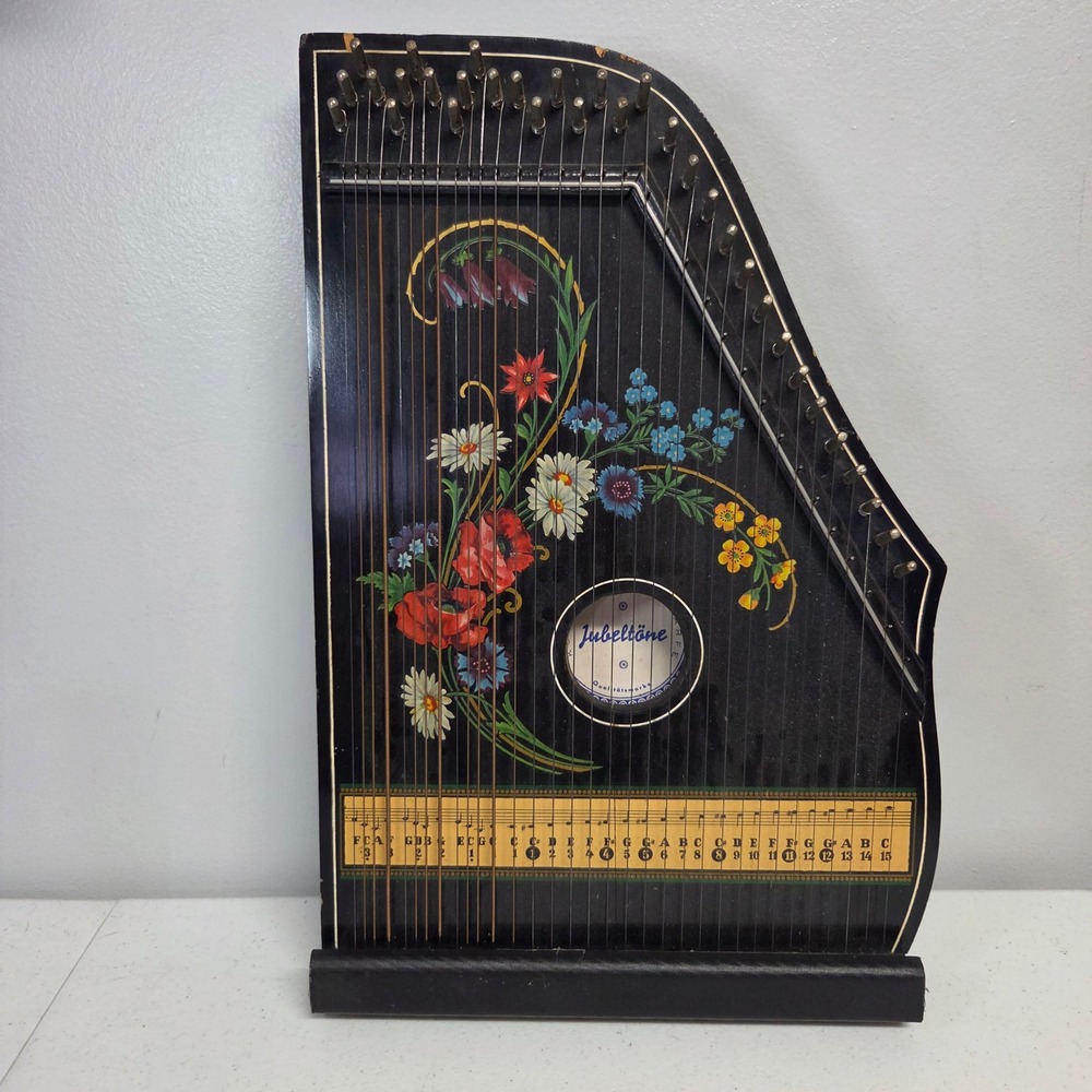 Vintage Jubeltone Konzert Salon Harfe Zither Floral Black West Germany